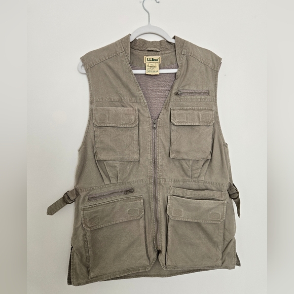 L.L. Bean Jackets & Blazers - L.L.Bean Olive Tan Utility Vest multi-pocket vest for fishing hiking